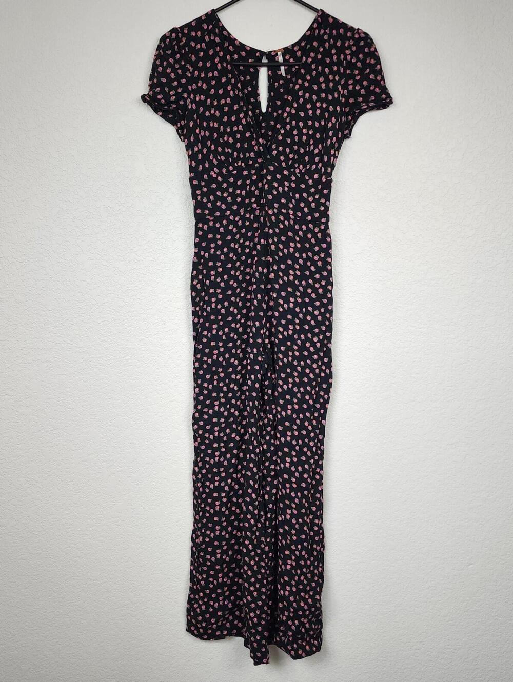 Free People Black Pink Size 2 Floral Jumpsuit
